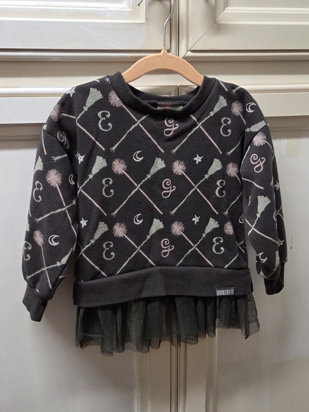 Modern Moments Wicked Girls' Black Printed Pullover Sweatshirt with Tulle Hem 2T